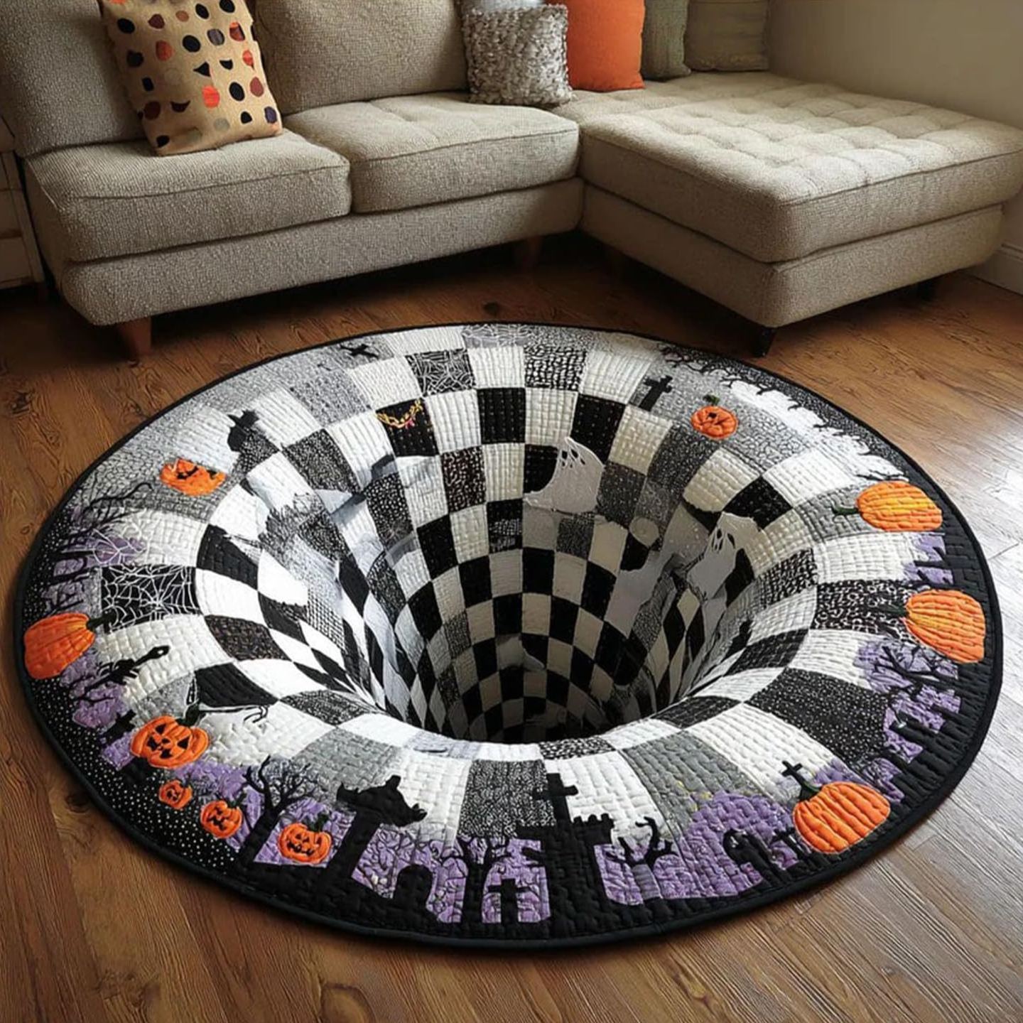 🎃Halloween-themed 3D Quilted Round Mat