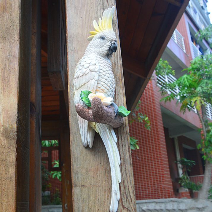 🔥Last Day 50% OFF Lifelike White and Pink Resin Parrot Sculpture - Outdoor Garden Tree Hanging Decoration