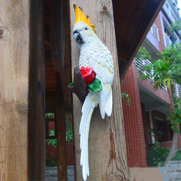 🔥Last Day 50% OFF Lifelike White and Pink Resin Parrot Sculpture - Outdoor Garden Tree Hanging Decoration