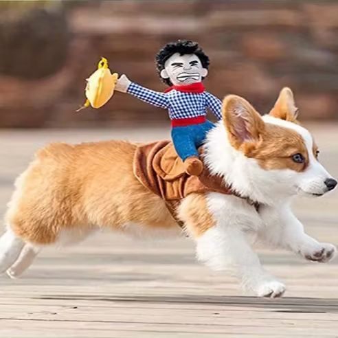 🐕‍🦺Large Cowboy Rider Dog Costume - Adjustable Pet Apparel 