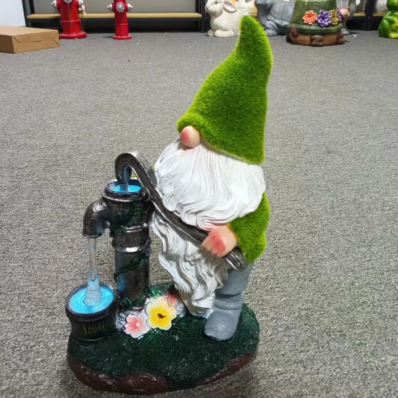 Large Flocked Resin Garden Dwarf Holding a Welcome Sign Statue