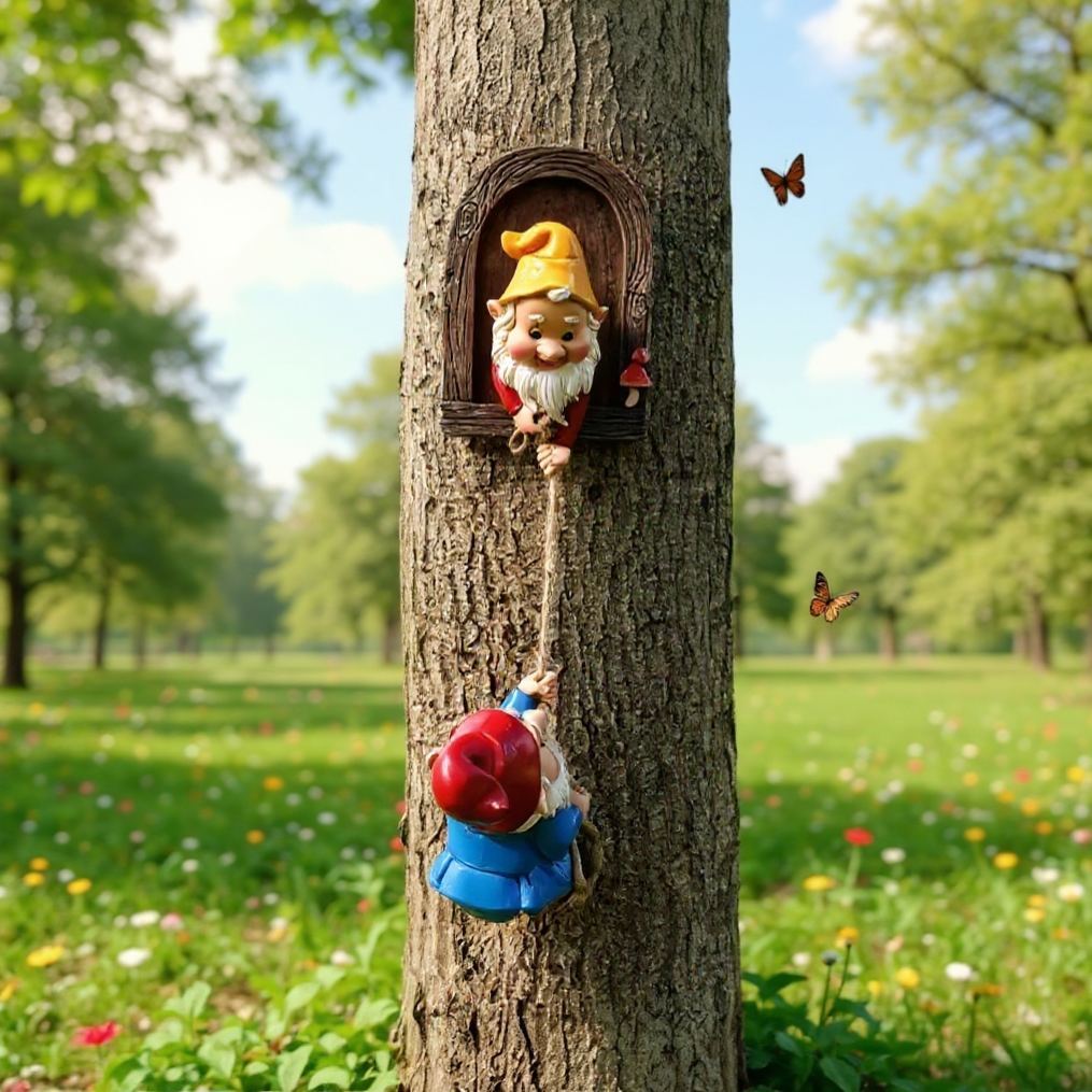 2pcs Whimsical Gnome Climbing Statues - Outdoor Garden Decor & Gift