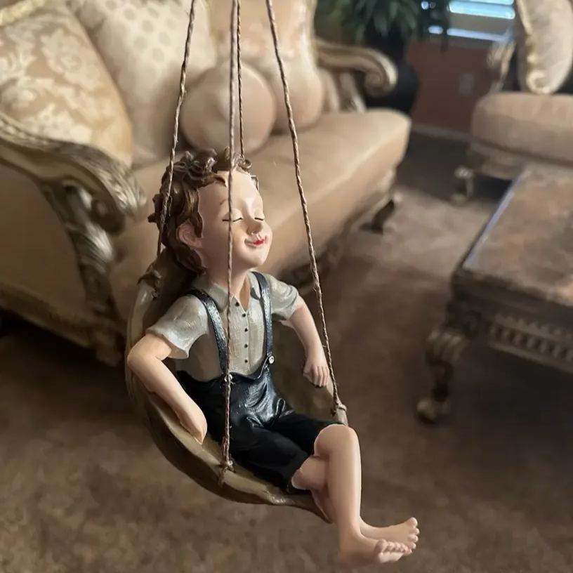 Handcrafted Walnut Boy Swing Resin Sculpture 【BUY 2 FREE SHIPPING】