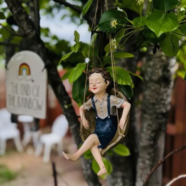 Handcrafted Walnut Boy Swing Resin Sculpture 【BUY 2 FREE SHIPPING】