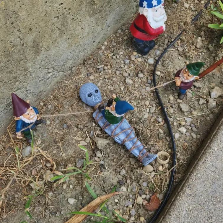 3PCS Whimsical Gnome Alien Capture Garden Statues