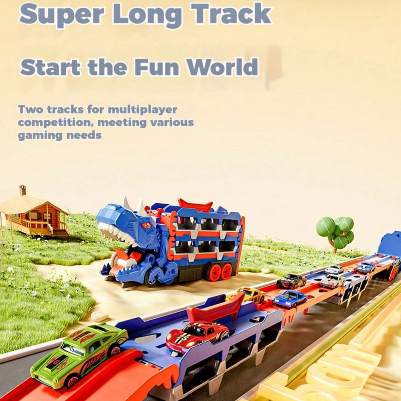 Dinosaurs swallowing toy cars