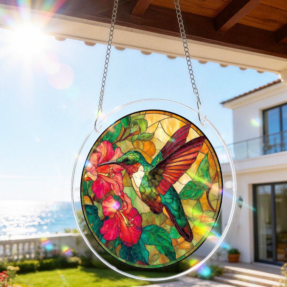 Acrylic Jigsaw Puzzle Suncatcher - Emerald Flame Hummingbird