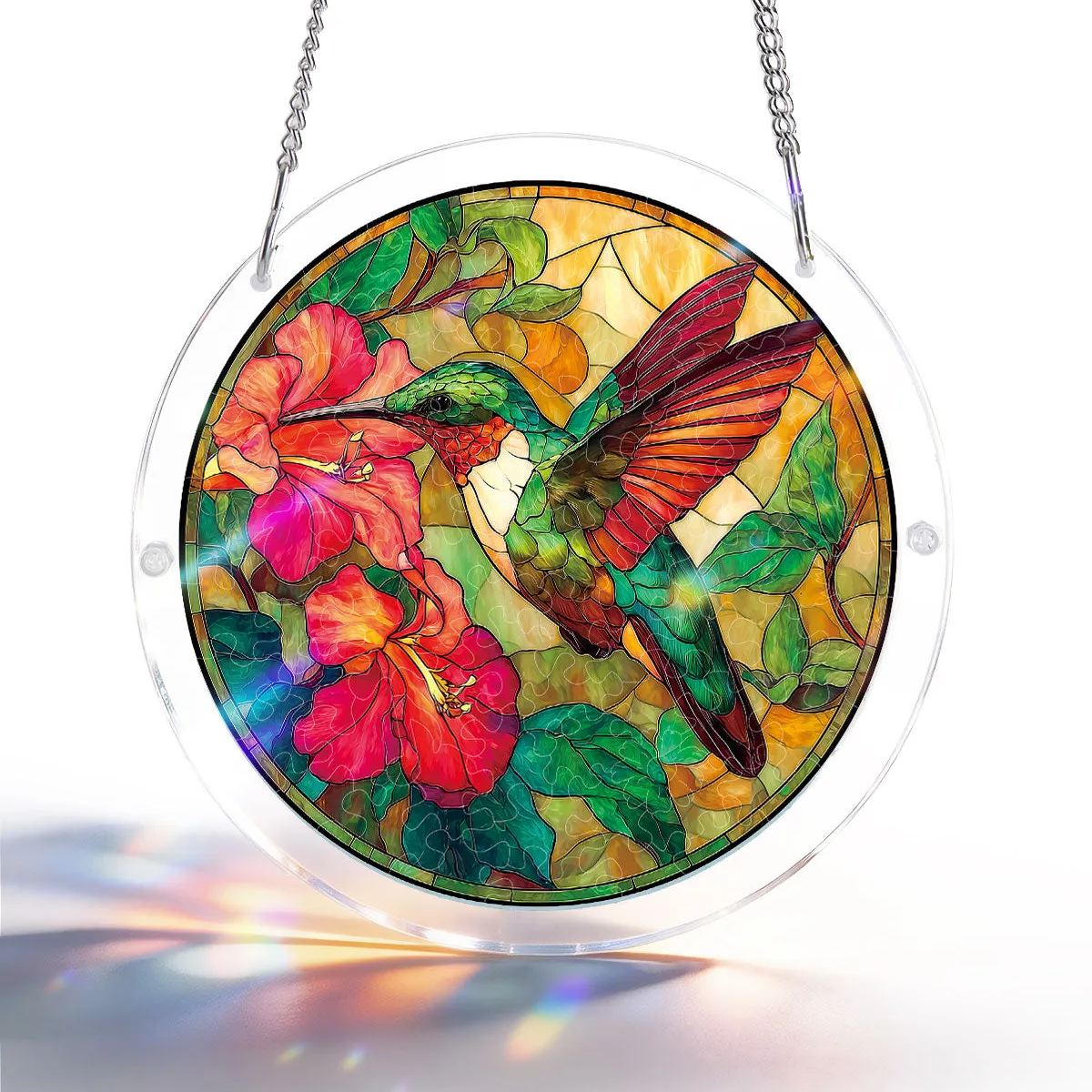 Acrylic Jigsaw Puzzle Suncatcher - Emerald Flame Hummingbird