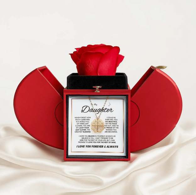 Daughter’s Lucky Clover Necklace & Forever Rose Keepsake Gift Set