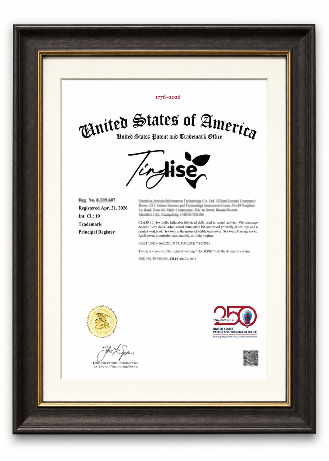 TINGLISE United States trademark registration certificate