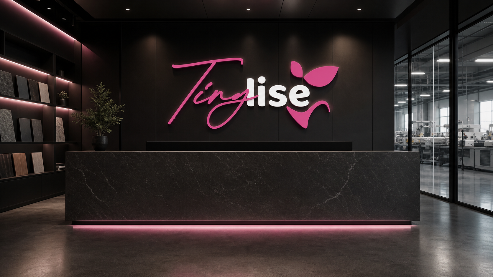 Tinglise factory reception and logo