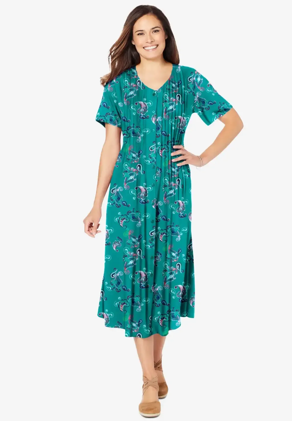 Printed Button Front Sleeveless Dress