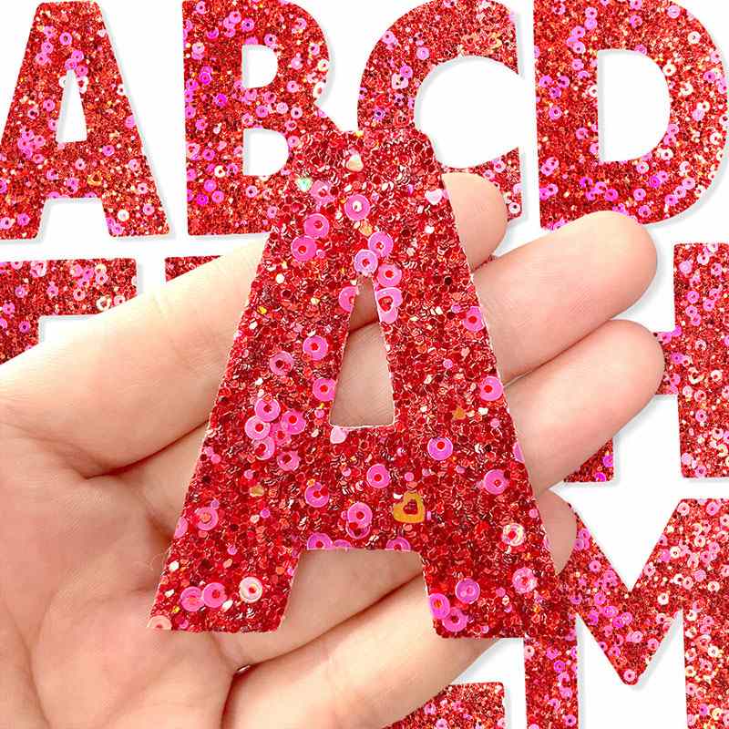 Red Sequin Letter Iron On Patch
