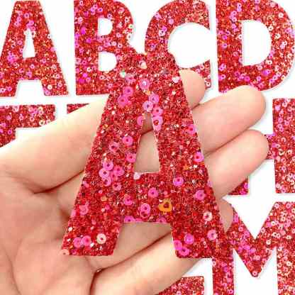 Red Sequin Letter Iron On Patch