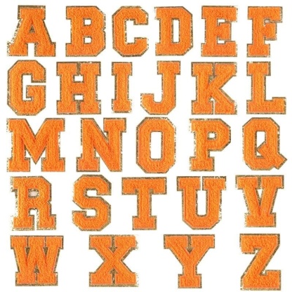 Orange Chenille Iron On Letters with Golden Border
