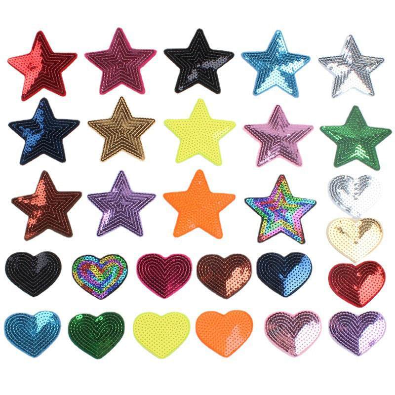 Color Star Heart Sequin Iron On Patches