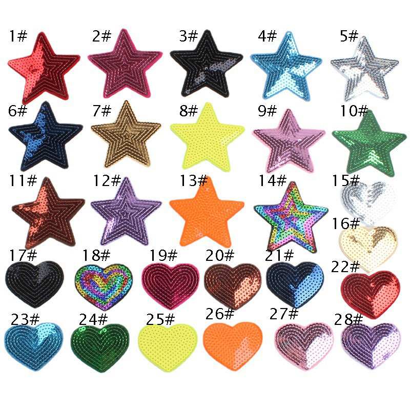 Color Star Heart Sequin Iron On Patches