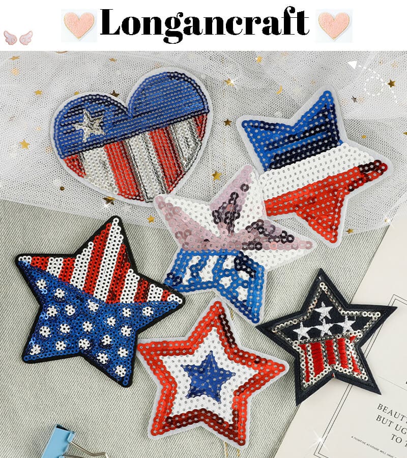 Flag Star Sequin Patches