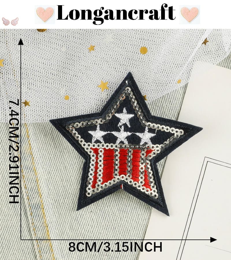 Flag Star Sequin Patches