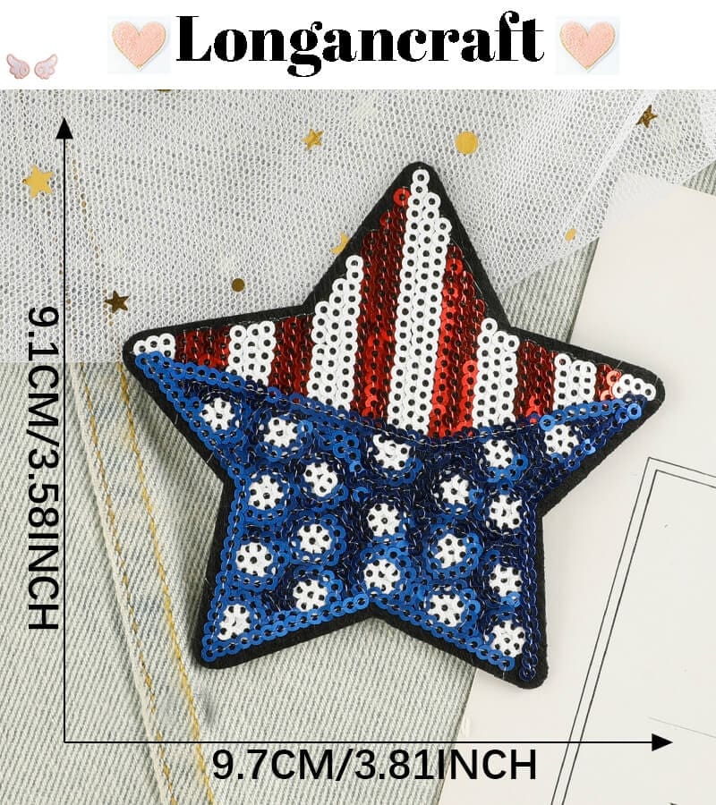 Flag Star Sequin Patches