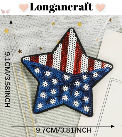 Flag Star Sequin Patches