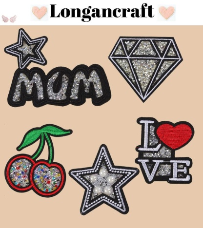 Love Mom Glitter Sequin Patches