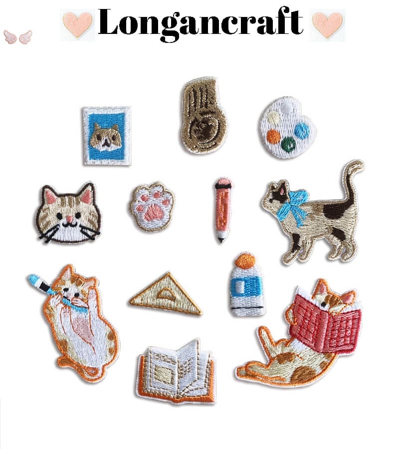 Cat Books Embroidered Patches