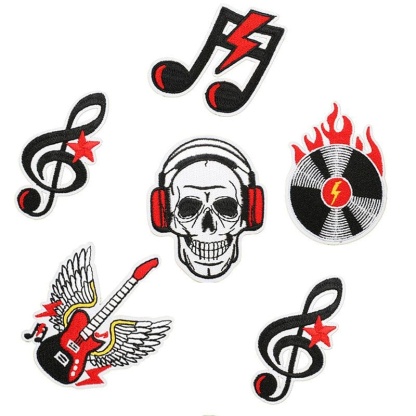 Music Skull Embroidered Patches
