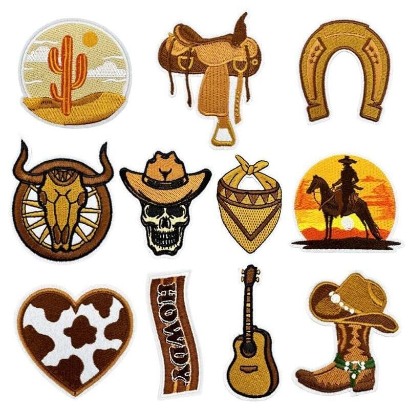 Western Cowboys Brown Iron On Patches