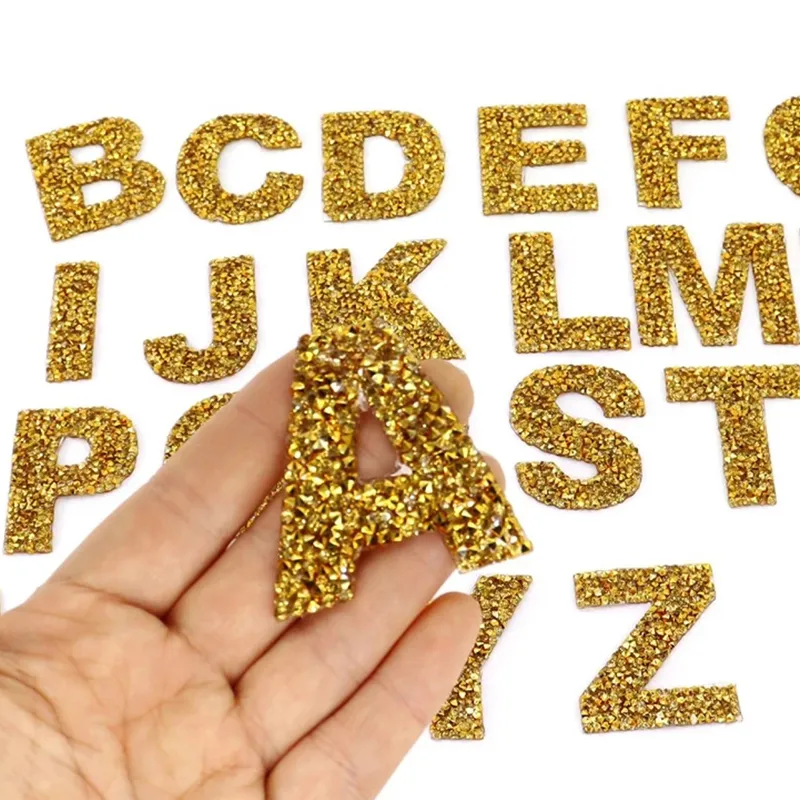 Gold Rhinestone Letter Patches