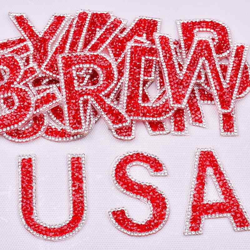 Red Rhinestone Letter Iron On Patches