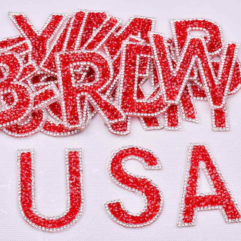 Red Rhinestone Letter Iron On Patches