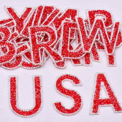 Red Rhinestone Letter Iron On Patches