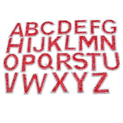 Red Rhinestone Letter Iron On Patches