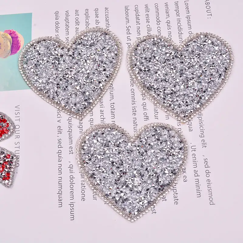 DIY Silver Rhinestone Heart Patches