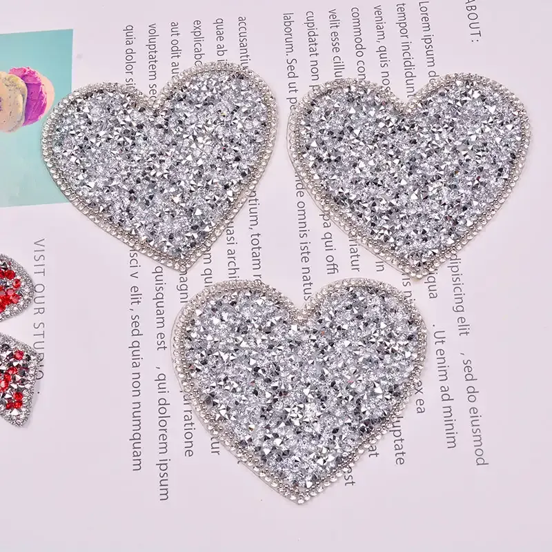 DIY Silver Rhinestone Heart Patches