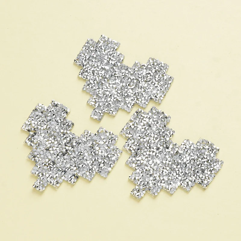 Silver Heart Rhinestone Iron On Patches