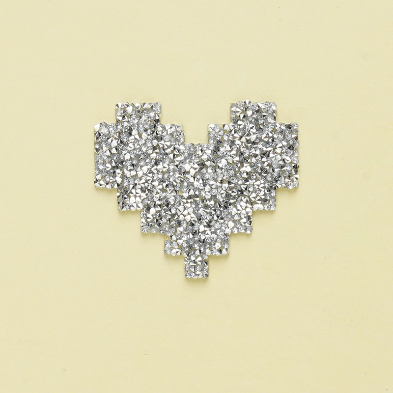 Silver Heart Rhinestone Iron On Patches