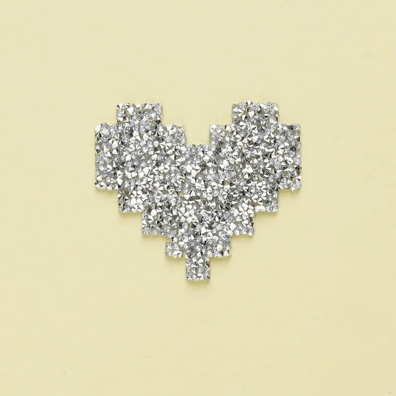 Silver Heart Rhinestone Iron On Patches