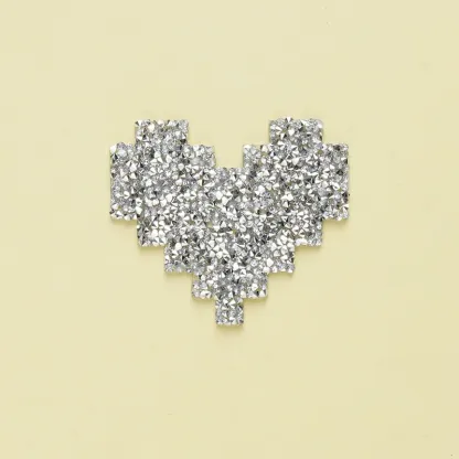 Silver Heart Rhinestone Iron On Patches