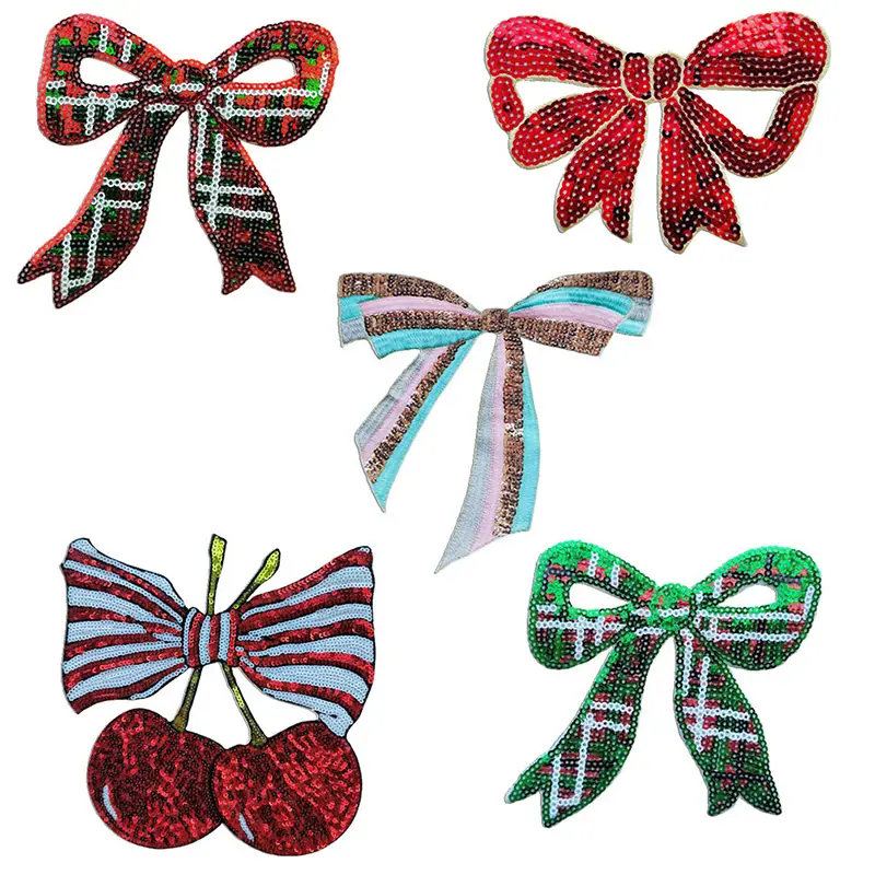 Large Bow Sequin Iron On Patch
