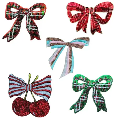 Large Bow Sequin Iron On Patch