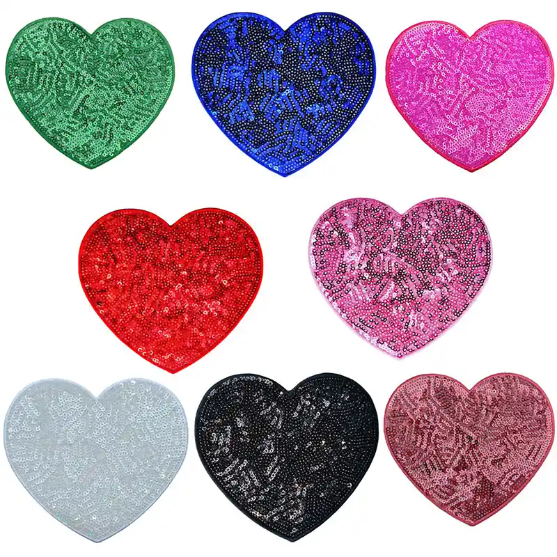 Sequin Large Heart Iron on Patches