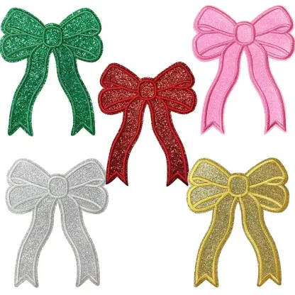 Glitter Large Bow Iron On Patch