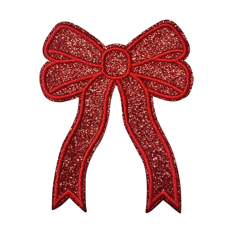 Glitter Large Bow Iron On Patch