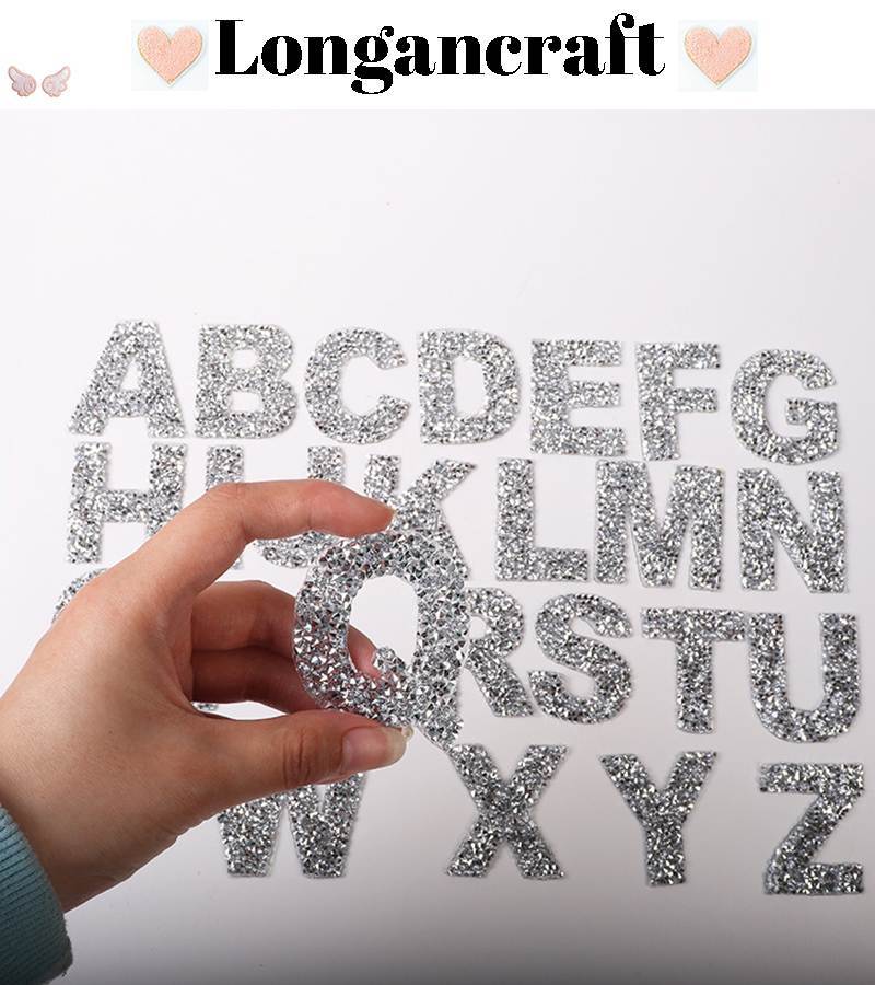 Silver Rhinestone Letter Patches