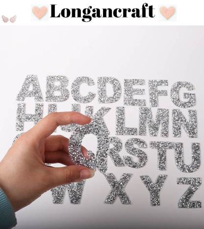 Silver Rhinestone Letter Patches