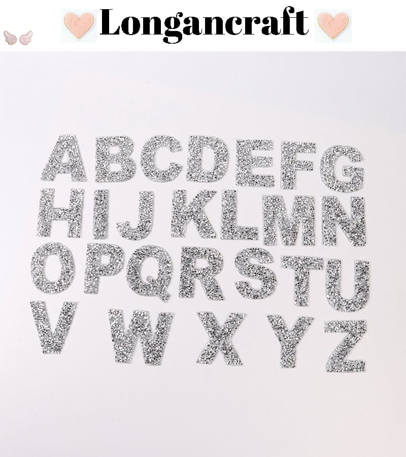 Silver Rhinestone Letter Patches
