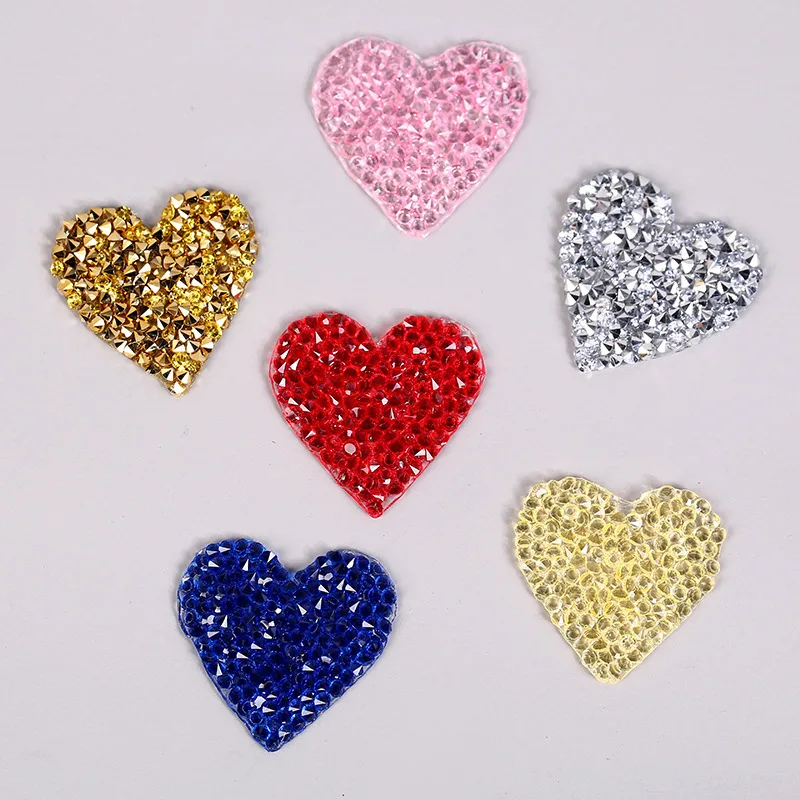 Small Rhinestone Heart Iron On Patch
