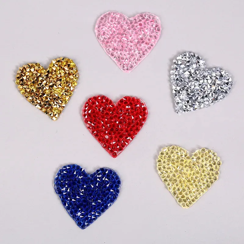 Small Rhinestone Heart Iron On Patch